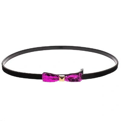 Pre-owned Marc Jacobs Black/purple Suede And Patent Leather Bow Belt 90cm