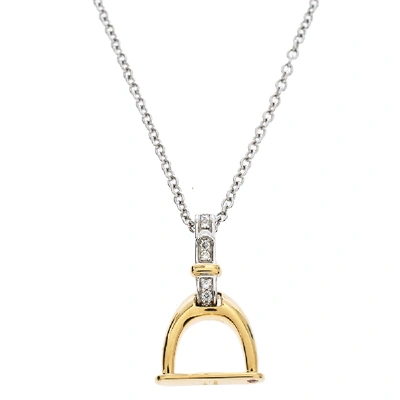 Pre-owned Roberto Coin Cheval Stirrup Diamond Two Tone 18k Gold Pendant Necklace