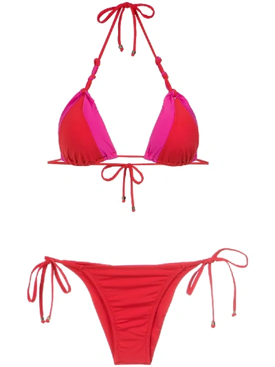 Amir Slama Panelled Triangle Bikini Set In Red