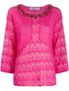 Blumarine Embellished Decorative Knit Blouse In Pink