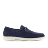 SANTONI NAVY SUEDE LOAFER WITH SNAFFLE