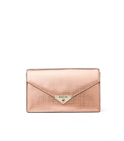 Michael Kors Grace Medium Metallic Leather Envelope Clutch In Pink