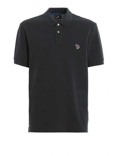 Paul Smith Pique Polo With Multicolour Patch In Dark Blue