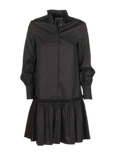 Dondup Long-sleeved Dress With Pleated Collar In Black