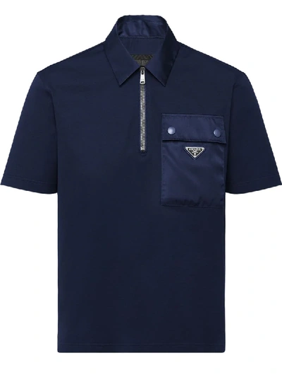 Prada Zipped Polo Shirt In Blue