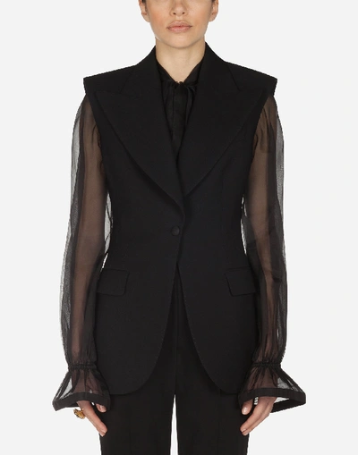 Dolce & Gabbana Single-breasted Gilet Jacket In Technical Gabardine Fabric