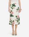 DOLCE & GABBANA MIDI PENCIL SKIRT IN TROPICAL ROSE PRINT CHARMEUSE