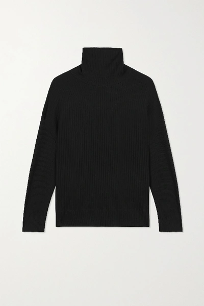Leset Alison Oversized Ribbed Stretch-knit Turtleneck Sweater In Black