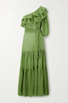 LISA MARIE FERNANDEZ ARDEN RUFFLED ONE-SLEEVE ORGANIC LINEN-BLEND GAUZE MAXI DRESS