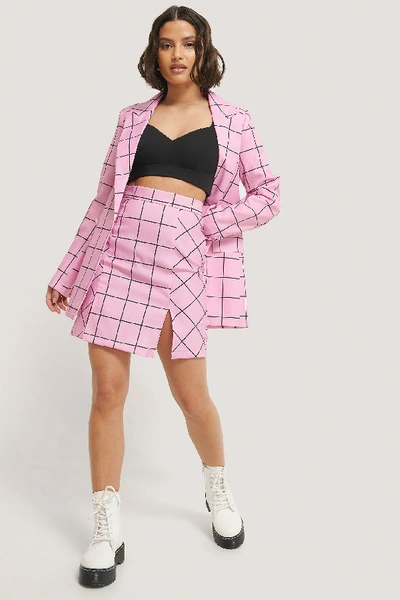 Na-kd Side Slit Mini Skirt - Pink In Pink Check
