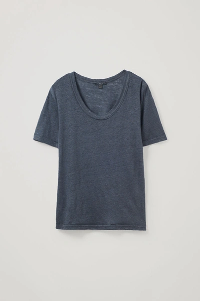 Cos Linen T-shirt With Raw Edges In Grey
