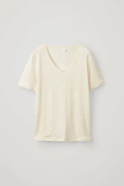 Cos Linen T-shirt With Raw Edges In White