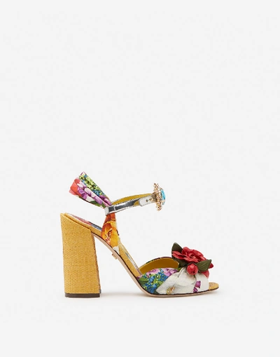 Dolce & Gabbana Twill Silk Sandals With Embroidery In Floral Print