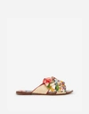 DOLCE & GABBANA BRAIDED RAFFIA SLIDERS WITH BEJEWELED BOW