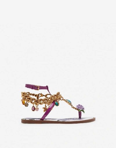 Dolce & Gabbana Patent Leather Flip Flops With Embroidery