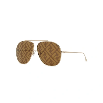 Fendi Logo-print Aviator-style Sunglasses In Gold