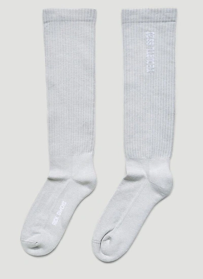 Rick Owens Intarsia-logo Socks In White