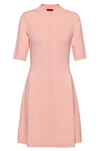 HUGO HUGO BOSS - KNITTED DRESS IN STRETCH FABRIC WITH LACE EFFECT DETAILS - LIGHT RED
