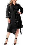 Standards & Practices Asymmetrical Long Sleeve Shirtdress In Black