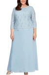 Alex Evenings Mock Two-piece A-line Gown In Sky Blue