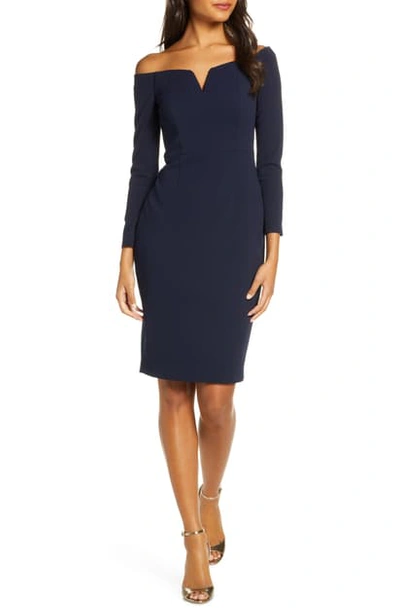Vince Camuto Off The Shoulder Long Sleeve Sheath Dress In Navy