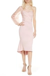 Chi Chi London Krissie One-shoulder High/low Cocktail Dress In Pink