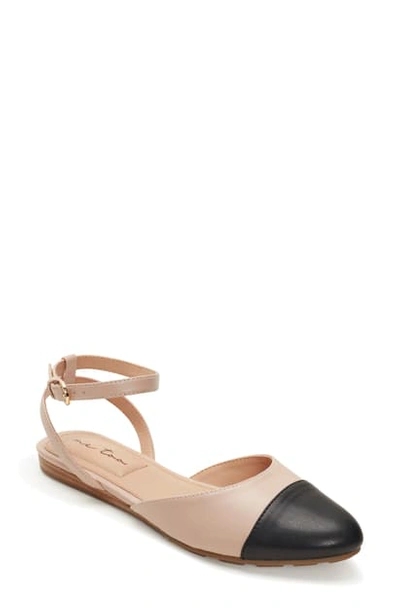 Me Too Antonia Ankle Strap Flat In Nude / Black Faux Leather
