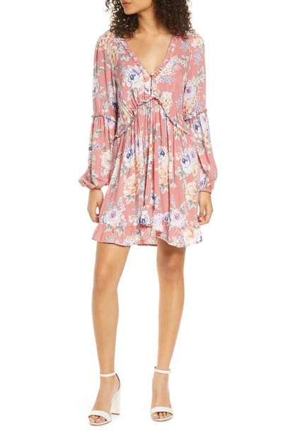 Auguste Pascal Dunes Floral Long Sleeve Minidress In Rose
