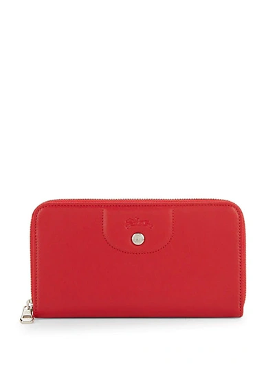 Longchamp Le Pliage Leather Continental Wallet In Red