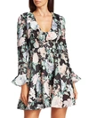 ZIMMERMANN VERITY PLUNGING FLORAL LINEN MINI DRESS,0400012499352