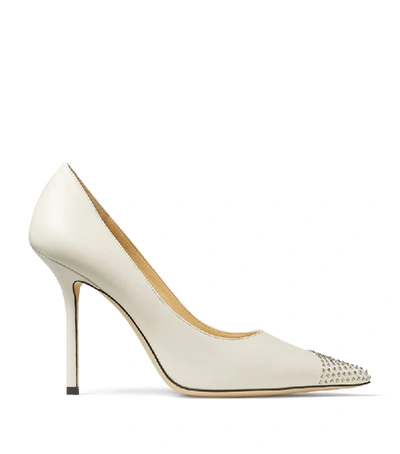 Jimmy Choo Love 100 Embellished Leather Courts In Latte/silver