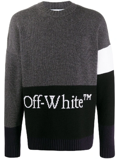 Off-white Colorblocked Crewneck Sweater In Grey,white,black