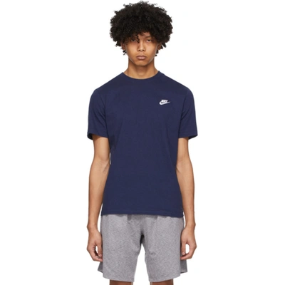 Nike Sportswear Club Logo-embroidered Cotton-jersey T-shirt In Navy