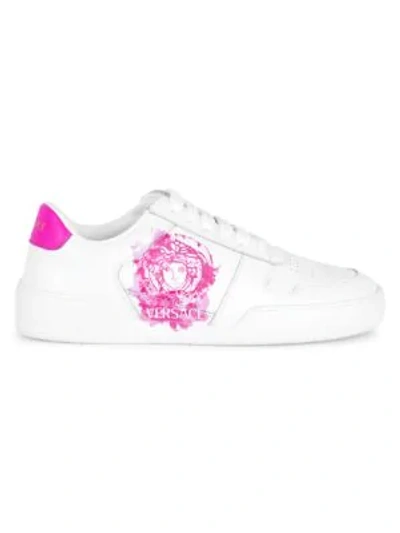 Versace Ilus Watercolour Medusa Sneakers In White,fuchsia,pink
