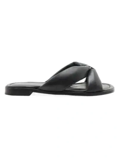 Schutz Fairy Flat Padded Leather Sandals In Black