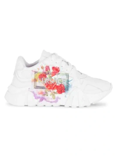 Versace Squalo Logo-print Leather Sneakers In White/multicolor