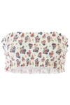 Tory Burch Costa Smocked Bandeau Bikini Top In Tea Rose Ditsy (white)