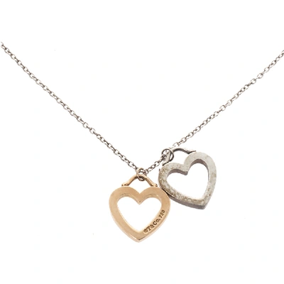 Pre-owned Tiffany & Co Double Heart 18k Rose Gold & Silver Pendant Necklace