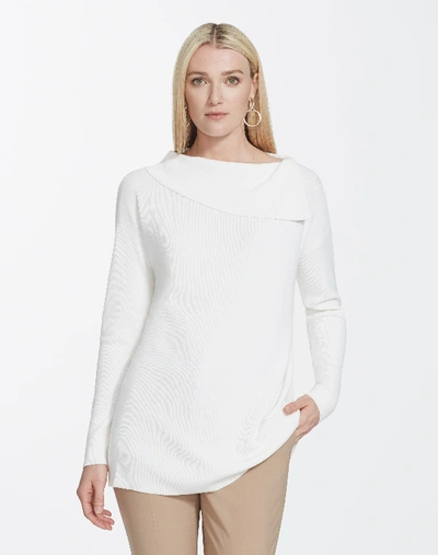 Lafayette 148 Matte Crepe Asymmetrical Neck Sweater In White