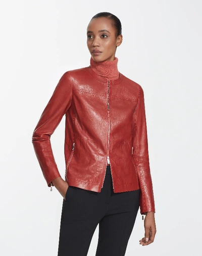 Lafayette 148 Glazed Weightless Leather Juno Jacket In Red