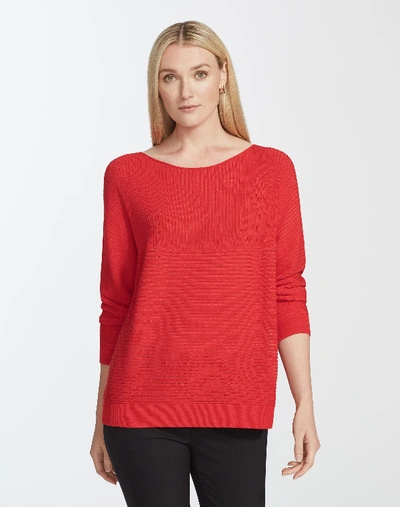 Lafayette 148 Plus-size Matte Crepe Mixed Links Stitch Pullover In Red
