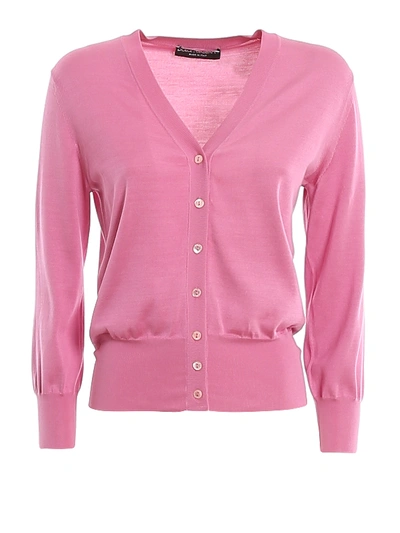 Dolce & Gabbana V-neck Long-sleeve Button-front Knit Cardigan In Pink
