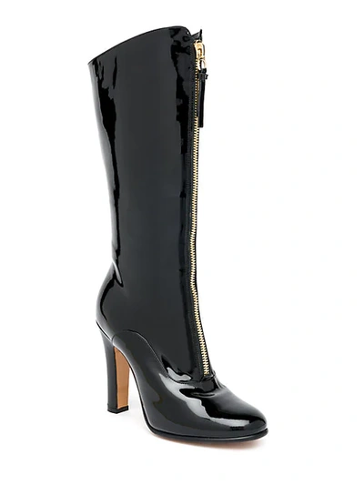 Valentino Garavani Vernice Leather Zip-front Boots In Nero