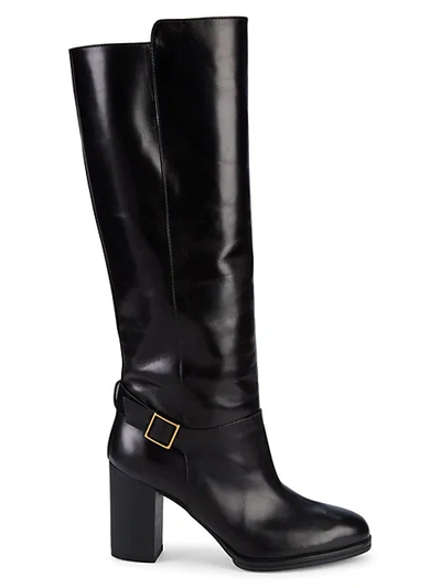 Tod's Gomma Block-heel Leather Knee-high Boots In Black