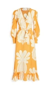 La Doublej Super Smokin' Hot Long Sleeve Silk Dress In Pineapple