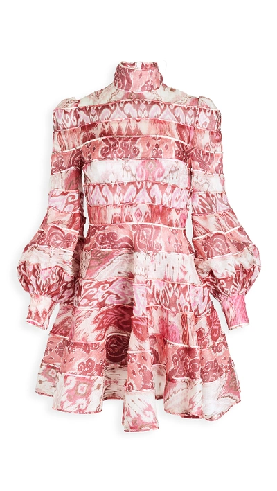Zimmermann Wavelength Spliced Mini Dress In Pink-drk