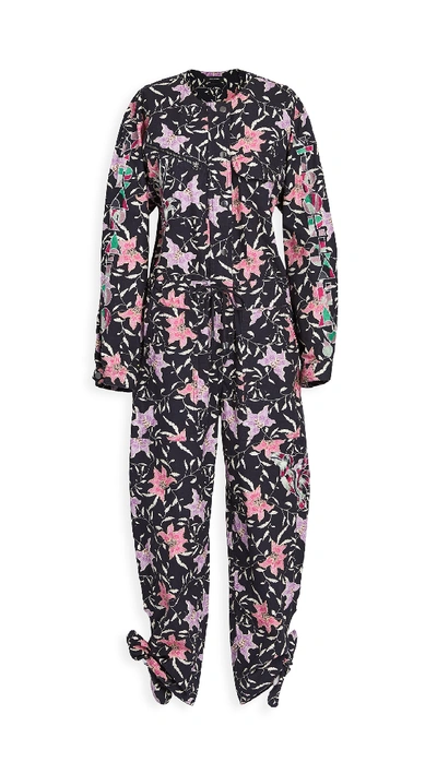 Isabel Marant Gigi Embroidered Floral-print Cotton Jumpsuit In Faded Night