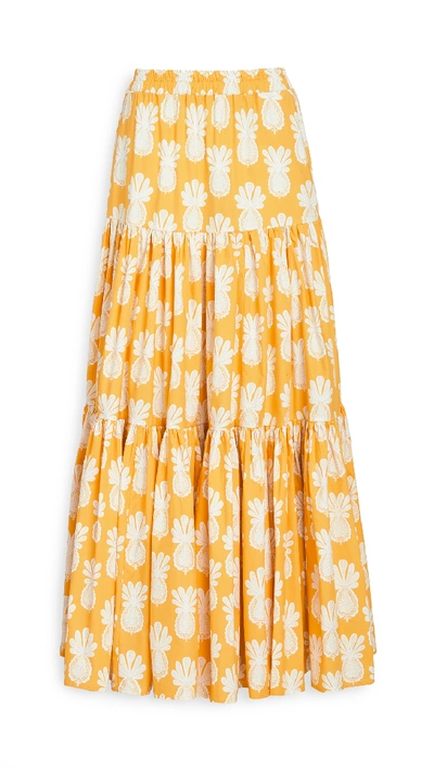 La Doublej Pineapple-print Tiered Cotton Maxi Skirt