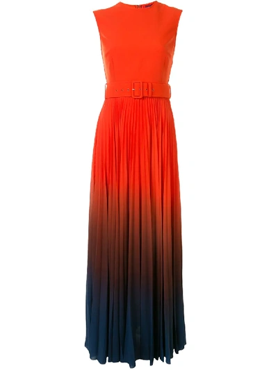 Solace London Willow High-neck Belted Maxi Dress In Blood Orange Ombre