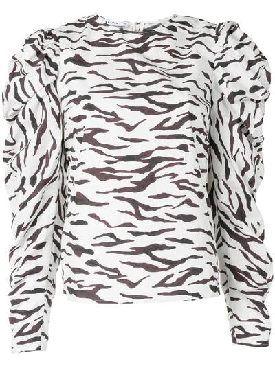 Rejina Pyo Dressing Gownrta Ruched Tiger-print Cotton-poplin Blouse In White